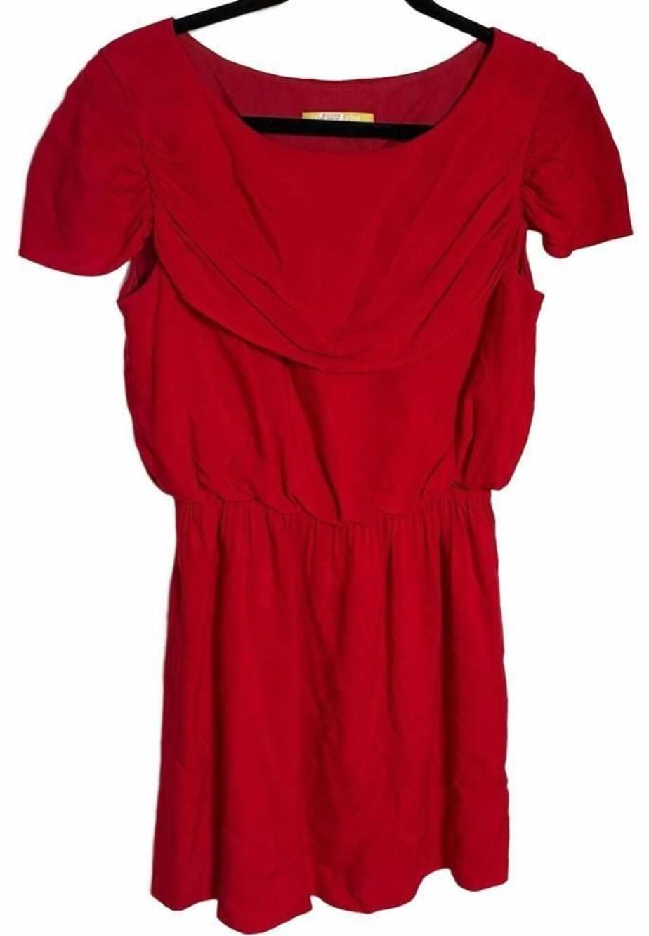 Gianni Bini Red Puff Sleeve Fit & Flare Dress Draped Neckline Cocktail Small